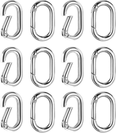 12 Stuks Oval Spring Carabiners met Veerhaak, Kleine Metalen Karabiners voor Reizen, Kamperen en Outdoor Activiteiten
