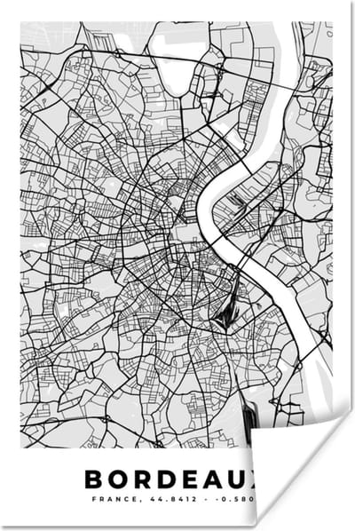 Poster Plattegrond - Bordeaux - Stadskaart - Kaart - Frankrijk - 120x180 cm XXL