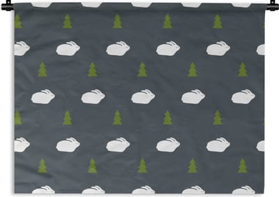 Wandkleed - Wanddoek - Bomen - Konijn - Patroon - 60x45 cm - Wandtapijt