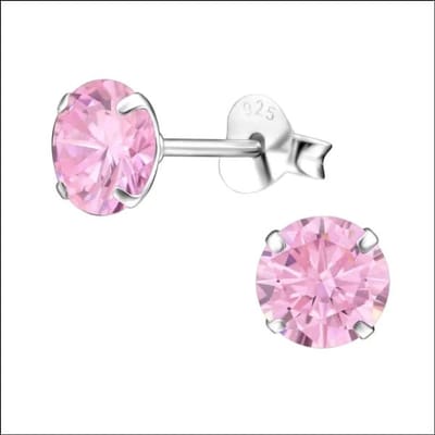 Aramat Jewels | Oorbellen | Prachtige Zilveren Zirkonia Oorbellen rond | 6mm / Roze | |5mm | Zilver | Kinderen, Volwassenen | Verkleurd niet