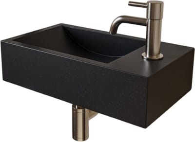 AquaVik Fonteinset Skär Natuursteen Kraan Rechts Geborsteld Nikkel Kraan 40x23x10,5cm