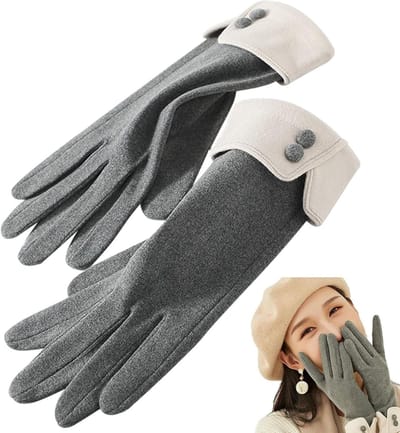 Winterhandschoenen - Handschoenen - Winter Handschoenen voor Vrouwen - Touchscreen Geschikt - Dubbele Knoop Sluiting - Gemaakt van Derlon en Zacht Kristallen Flanel - Grijs
