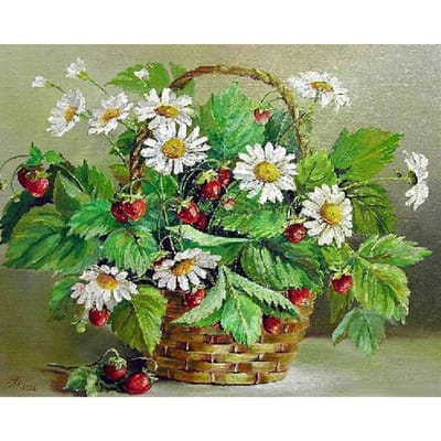 Ronde Diamond Painting Cherry Flower Basket Borduurkruissteek Strass Mozaïek Home Decor 20X30CM beige