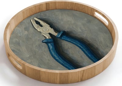 Dienblad rond 40x40 cm - Schootdienblad hout - Tang - Schilderij - Textuur - Verf - Borrelplank rechthoek - Plateau houten dienbladen