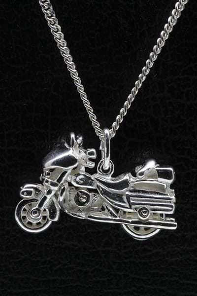 Zilveren Harley Davidson ketting hanger - wielen draaibaar