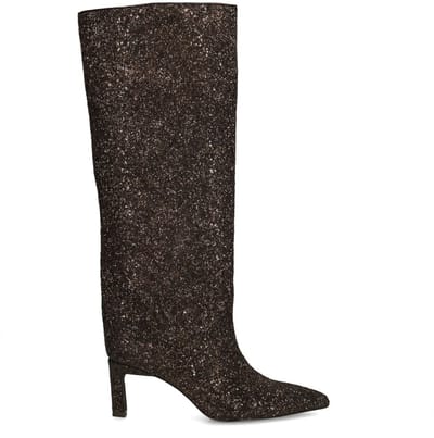Sacha - Dames - Bruine hoge glitter laarzen met hak - Maat 36