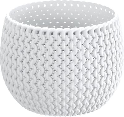Plantenpot/bloempot kunststof dia 14,5 cm en hoogte 11 cm in het parel wit voor binnen/buiten