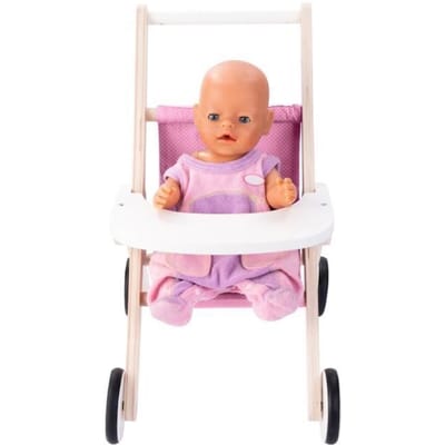 Poppenwandelwagen – Houten Poppenwagen – Roze – 45 x 33 x 50 cm – Poppenwagen voor Kinderen – Rollenspel Speelgoed – Engelhart