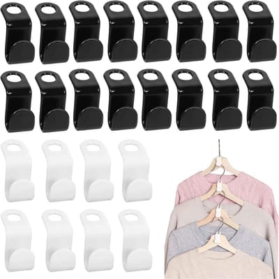 Kledinghangers - Ruimtebesparende Hangers met Verbindingshaken - 50 Stuks Set in Zwart en Wit - ABS Materiaal - Geschikt voor Kledingkast en Drogen - 50 Stuks