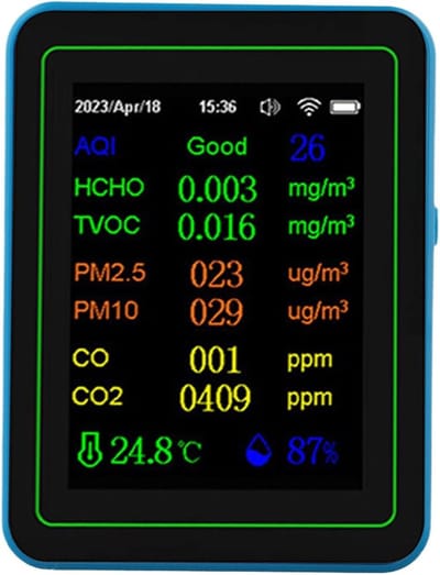 Luchtkwaliteitstester - Luchtkwaliteitsmeter Detector - Binnenlucht Kwaliteit Meten - 12-in-1 Detectie - 14 x 10 x 5 cm - Wit Oranje