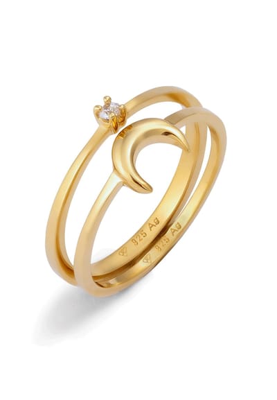 Elli - Ring - Ringset met stenen 925 Sterling Zilver Verguld Dames Ring voor vrouwen met Zirkonia maan met Zirkonia (0.014 ct) - Dames