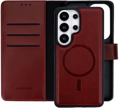 CaseMania Bookcase hoesje geschikt voor Samsung Galaxy S26 Ultra - Effen Bordeaux - Leer - 2-in-1 Magnetisch Uitneembaar Design - Compatible met Qi2 & MagSafe