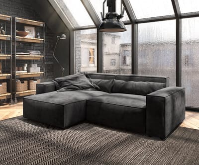 Hoekbank Sirpio 230x155 cm microvezel zwart recamiere variabele