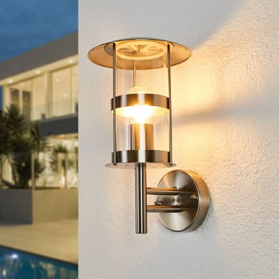 Lindby - Wandlampen buiten - 1licht - Roestvrij staal, polycarbonaat - H: 32.5 cm - E27 - roestvrij staal, helder