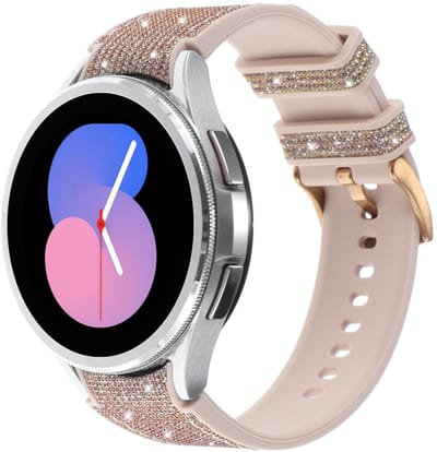 Siliconen bandje - geschikt voor Samsung Galaxy Watch 7 (40 & 44mm) / Watch 6 (Classic) / Watch 5 (Pro) / Watch 4 (Classic) / Watch FE - glitter met gespsluiting - rosegoud