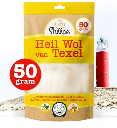 Skéépe - Heilwol – 50 gr. van Texel – Biologische Texelse schapenwol voor verzorging van de meest Gevoelige Huid van baby en volwassenen. Verzacht de huid bij luieruitslag en kwetsbare huidzones