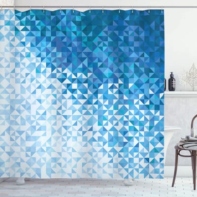 ABAKUHAUS Geometrische Douchgordijn – Digital Ombre Mosaik – 175×180 cm, Donkerblauw/Wit