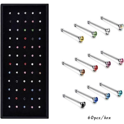 60 stuks stud neusringen bot stud roestvrij staal kleur pin sieraden neus piercing
