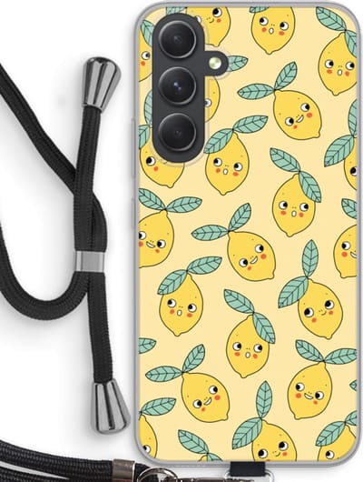 Case Company® - Hoesje met koord geschikt voor Samsung Galaxy A54 hoesje met Koord - Citroenen - Telefoonhoesje met Zwart Koord - Bescherming aan alle Kanten en Over de Schermrand