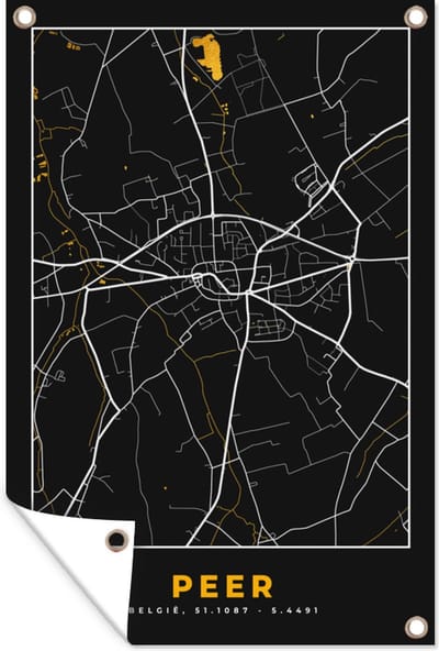 Muurdecoratie Stadskaart - Plattegrond - Peer - Goud - Kaart - 120x180 cm - Tuinposter - Tuindoek