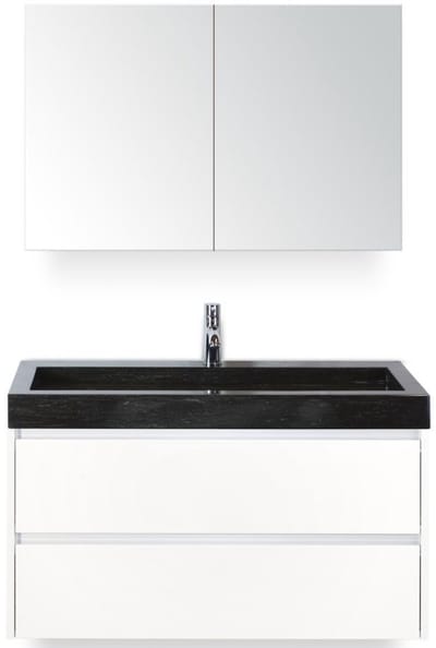 Dante Badmeubelset 100 cm - Wit Hoogglans - Wastafel Hardsteen Wit Lucca met Spiegelkast