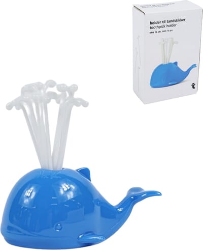 Walvis met set cocktailprikkers/tandenstokers (16 st) - origineel cadeau