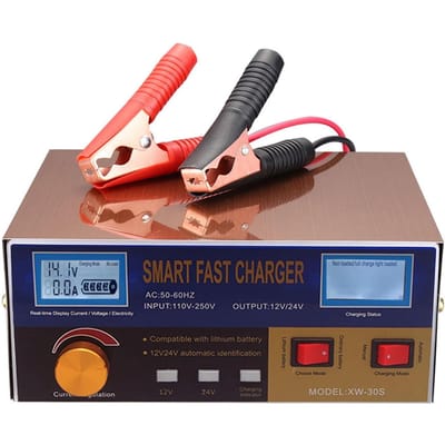 Intelligente automatische acculader 12V/24V Acculader reconditioner Pulsreparatie met EU Plug brons