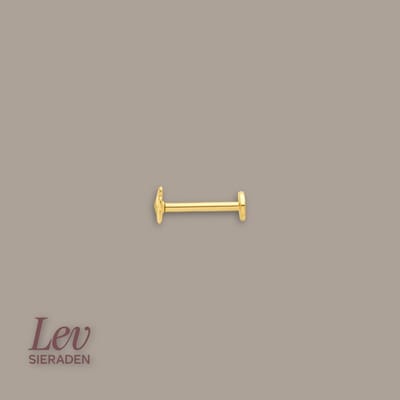 Lev Sieraden - 9k gouden labret piercing strikje - 0.8x8mm - 5mm strikje - intern schroefdraad - 375 goud - Internally treaded