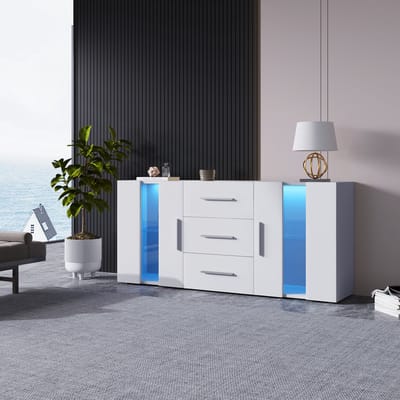 Sideboard - 140x35x70cm - Dressoir met LED-verlichting - TV-meubel en Opbergkast - Hout - Zwart