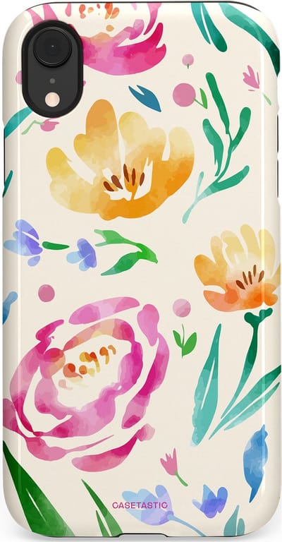 Casetastic hoesje geschikt voor Apple iPhone XR - Dubbellaagse bescherming - Aquarel serenade - Fashion Case - Wit Mintgroen Crème Lichtroze