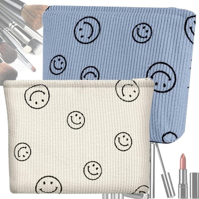 2-Pack Kleine Make-uptasjes - Multifunctioneel en Draagbaar | Toilettas Organizer met Ritssluiting en Corduroy Print voor Vrouwen