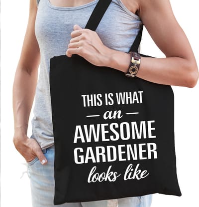 Awesome gardener / geweldige hovenier cadeau katoenen tas zwart voor dames - kado tas / beroepen / tasje / shopper