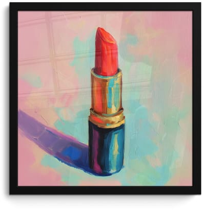 Poster in lijst - Fotolijst 40x40 cm - Posters - Lippenstift - Rood - Penseelstreken - Posterlijst zwart - Decoratie - Wanddecoratie woonkamer - Muurdecoratie slaapkamer