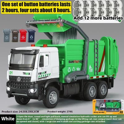 1:35 Stedelijke Vuilniswagen Legering Auto Diecast Model Geluid & Licht Bureau Collectie Decoratief Cadeau Vuilniswagen Speelgoed Voor Jongens