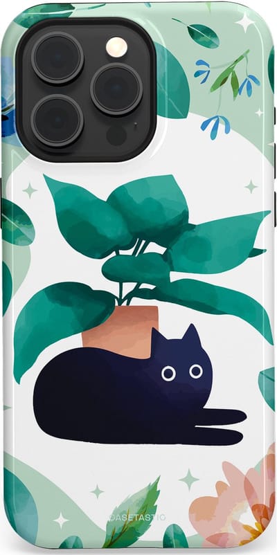 Casetastic hoesje geschikt voor Apple iPhone 15 Pro Max - MagSafe - Dubbellaagse bescherming - Plantenkat - Fashion Case - Lichtgrijs Turquoise Wit Mintgroen