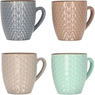 Excellent Houseware Stoneware koffiekopjes - set van 4x - gekleurd - 200 ml - luxe - bekers - koffiebekers