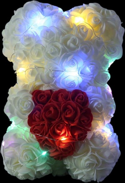 Livano Rozen Teddy Beertje - Rozen Beer - Rose Bear - Valentijn Cadeautje Voor Haar & Hem - Vrouw - Wit Met Licht