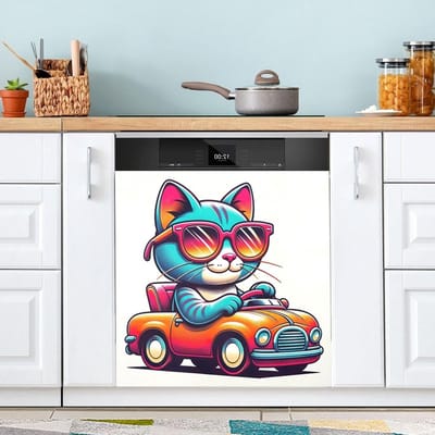 Vaatwasser Decoratie - Keuken Accessoire - Keuken Opfrissen - Universele Pasvorm - 23x26 Inch - Koele Kat Auto