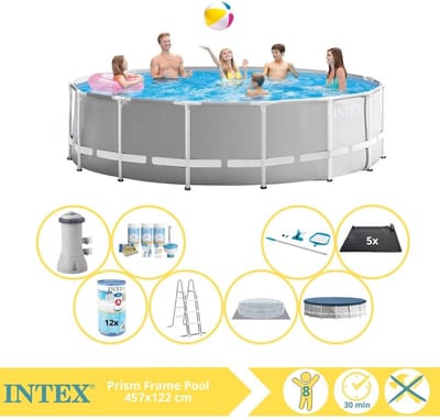 Intex Prism Frame Zwembad - Opzetzwembad - 457x122 cm - Inclusief Onderhoudspakket, Filter, Onderhoudsset en Solar Mat