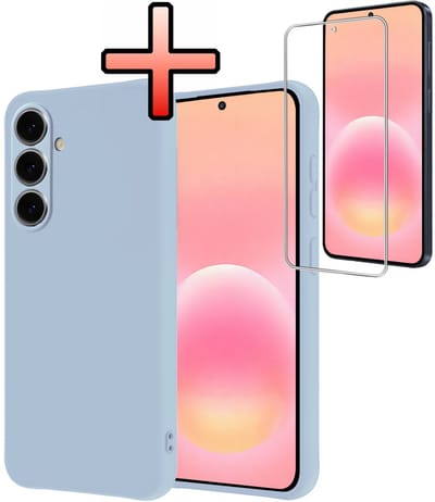 Hoesje - Met Screenprotector - Geschikt voor Samsung Galaxy A57 - Sterk & Shockproof - Back Cover - Siliconen Case - Telefoon Hoes - Lichtblauw