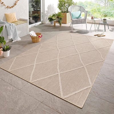 Flycarpets Tenedo Beige Buitenkleed - Vloerkleed, Laagpolig Tuinkleed / Tuintapijt / Buitentapijt - 80x150 cm