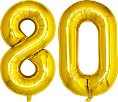 Folie Ballon Cijfer 80 Jaar Goud Verjaardag Versiering Helium Cijfer Ballonnen Feest versiering Met Rietje - 86Cm
