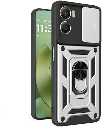 MobyDefend Hoesje - Geschikt voor Motorola Moto G06 / Motorola Moto G06 Power - Pantsercase Met Draaibare Ring - Zilvergrijs