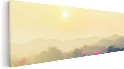 Artaza Canvas Schilderij Bloemen - 60x20 cm - Wanddecoratie Bloemenveld - Muurdecoratie Berglandschap - Kamer Accessoires