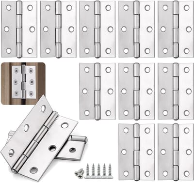 RVS Scharnieren 44 x 32 x 1 mm, 10 Stuks Deurscharnieren en Piano Scharnieren, Roestvrij voor Kasten, Deuren en Ramen, Inclusief 72 Schroeven