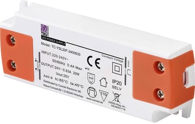 TRU COMPONENTS TC-YSL20F-2400830 LED-transformator Constante spanning 20 W 0.83 A 24 V/DC Geschikt voor meubels, Overspanning, Montage op ontvlambare