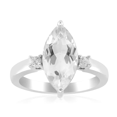 Cavill - Zilveren ring met 3,015 ct Marquise Witte Topaas en 0,144 ct Zirkonia - 925 Sterling Zilver Gerhodineerd - Elegante damesring met edelstenen