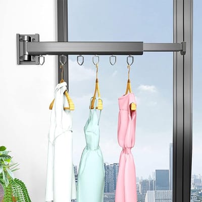 Droogrek wandmontage 30 + 24 cm, intrekbaar draaibaar kledingrek met 6 haken, aluminiumlegering kledingstang voor wandmontage, voor balkon, wasgoed, kledingkast, badkamer (30 + 24 cm)