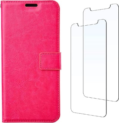 LuxeBass Boekhoesje en 2x Screenprotector geschikt voor iPhone 13 - Roze - telefoonhoes - gsm hoes - telefoonhoesjes