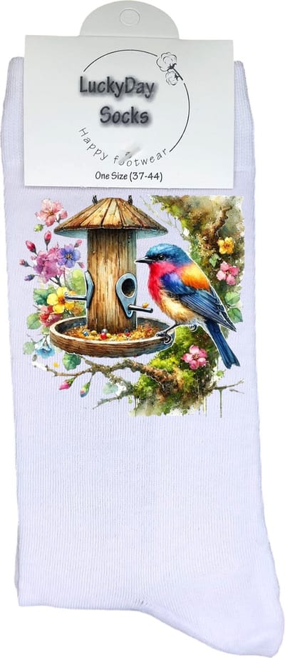 Vogelvoer - Opkikker - Grappige sokken - Valentijn cadeau - Verjaardag cadeau - Sint cadeau - Leuke sokken - Vrolijke sokken - Cadeautje - Grappig cadeau - Vogel - Bloemen - Kerstcadeau - Vaderdag - Moederdag - Socks maken Happy - Vogelhuis - 37-44